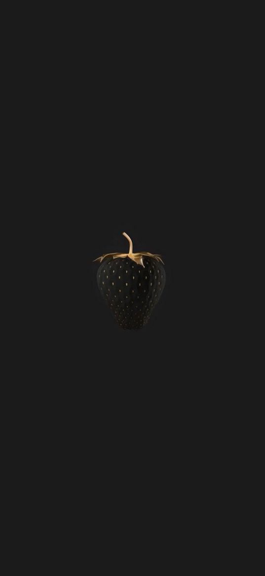 strawberry, black, berry, fruit, minimalism