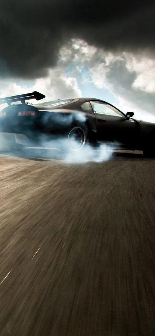 toyota, supra, auto, black auto, drifting, motion, smoke