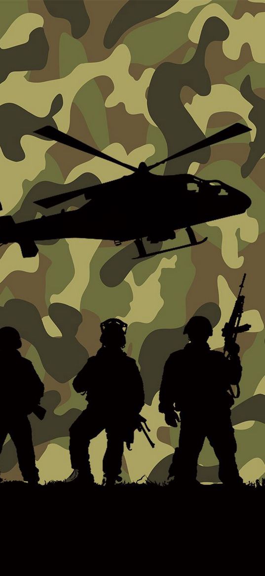 soldier, army, military, weapons, helicopter, camouflage, silhouette