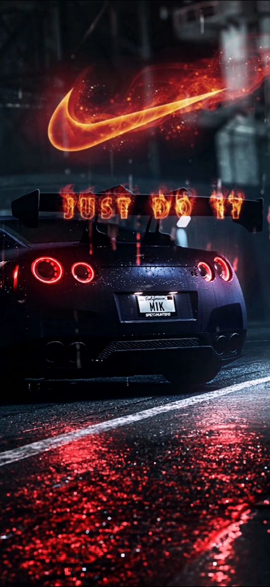 nissan, nissan gtr, auto, sports car, nike, logo, light