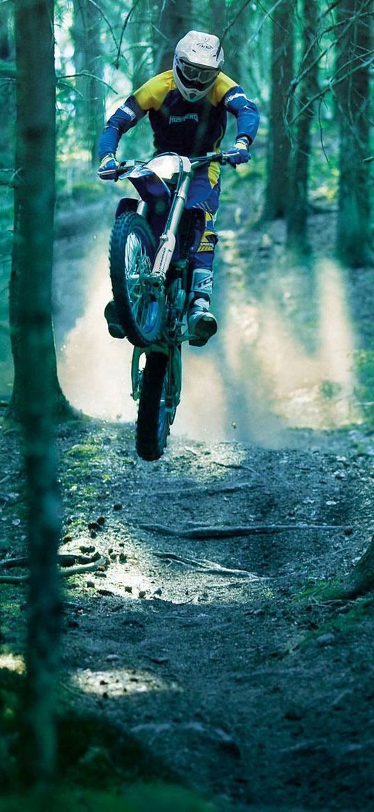 motorcycle, racer, wood, jump, extreme