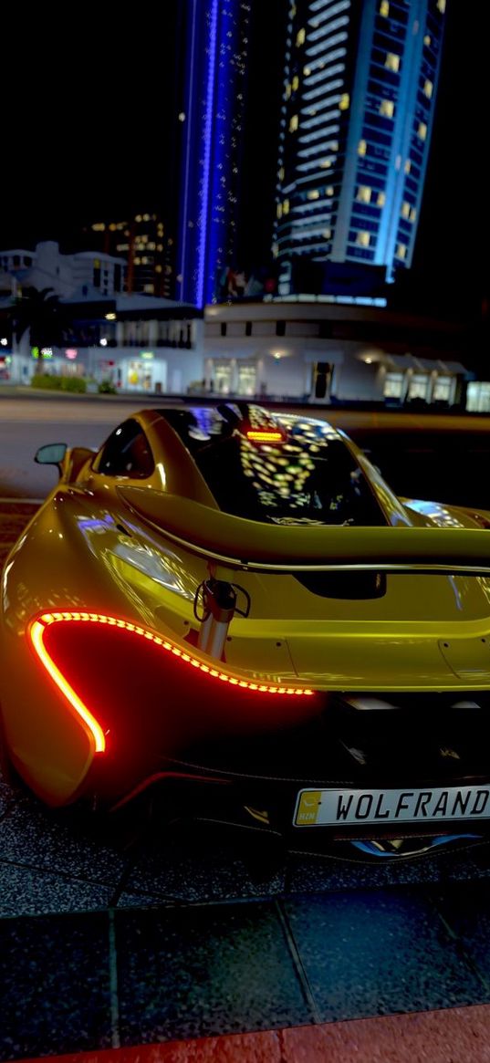 mclaren, mclaren p1, auto, yellow auto, super car, city