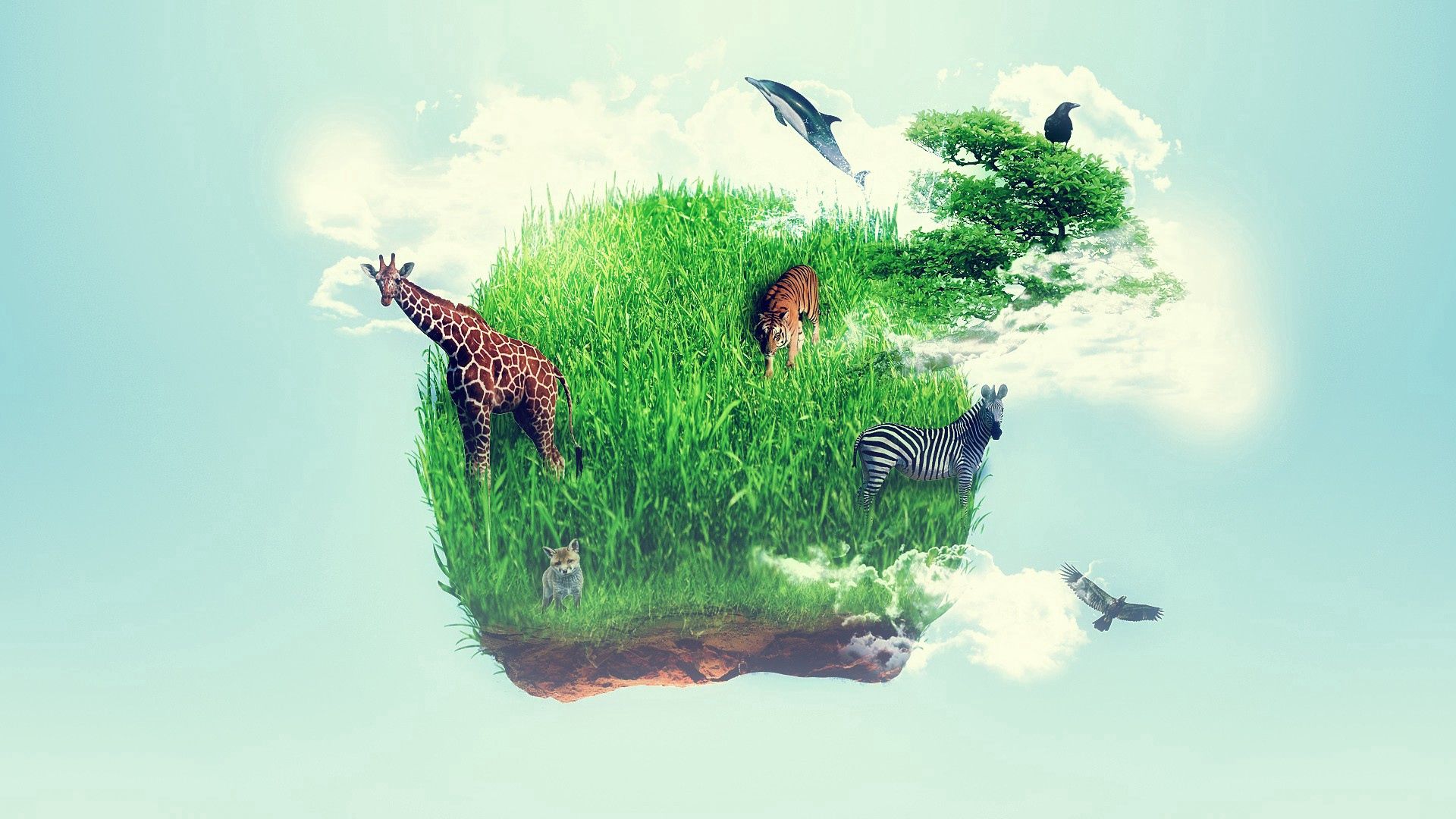 island, grass, giraffe, animal, imagination