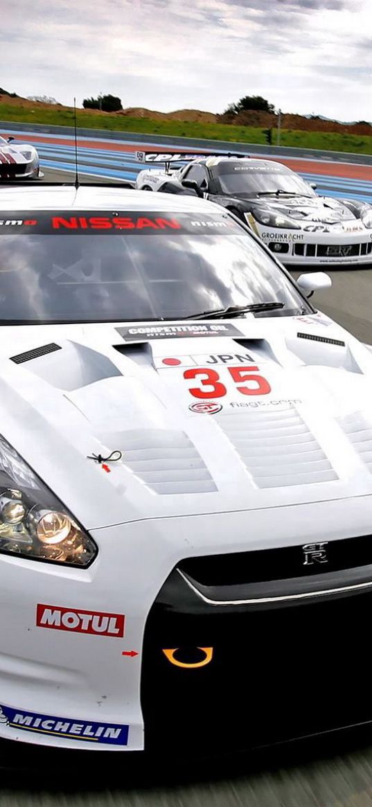 nissan, races, rally, arrival, line, car