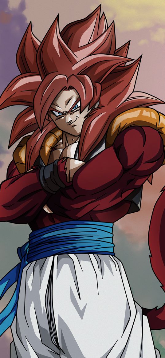 gogeta, dragon ball, anime, guy, fighter, tail, art