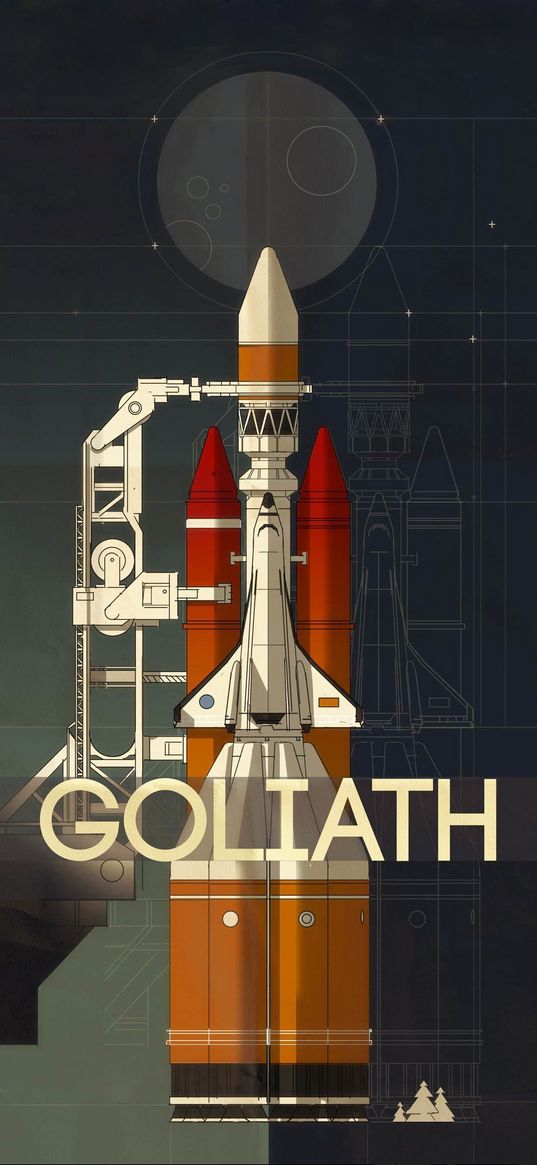 space shuttle, rocket, moon, drawing, goliath, art