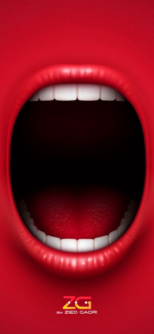 mouth, red, teeth, large, art