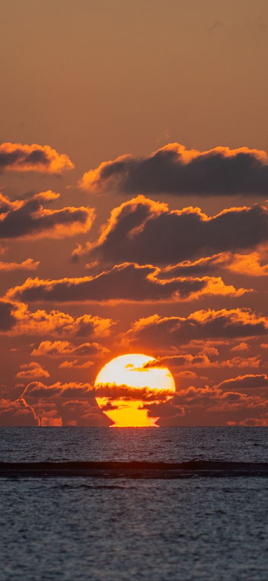 sea, horizon, clouds, sunset, nature, dark