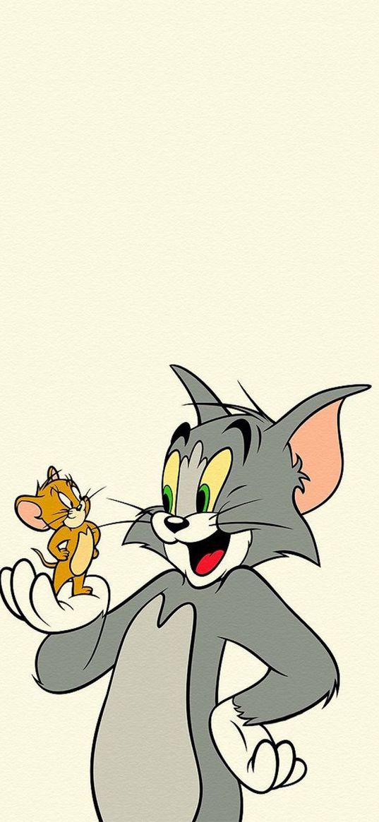 tom and jerry, cartoon, cat, mouse, yellow background, poster