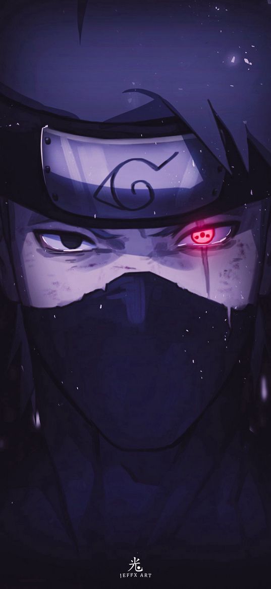 kakashi hatake, naruto, anime, mask, sharingan, art