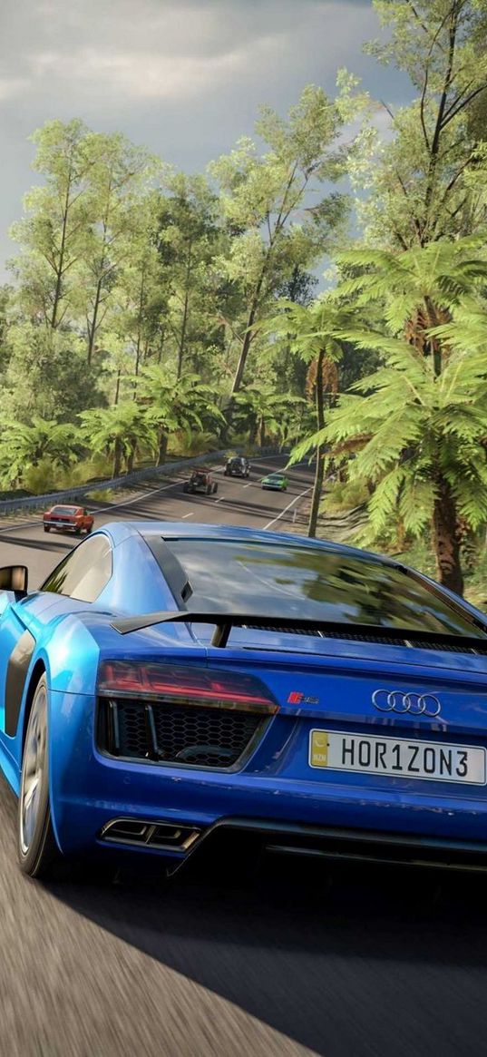 audi r8, audi, car, blue, race, road, forza horizon, game