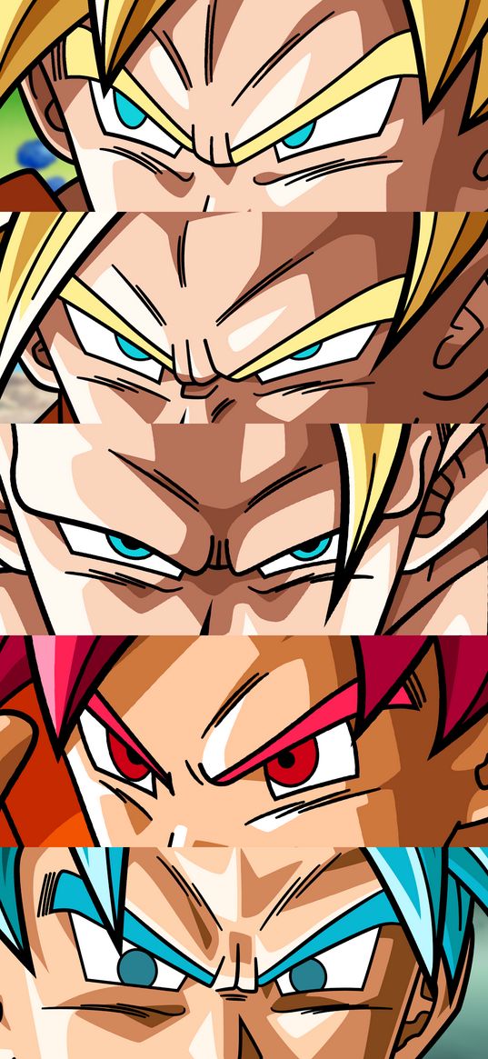 dragon ball, anime, characters, faces, eyes, collage, art