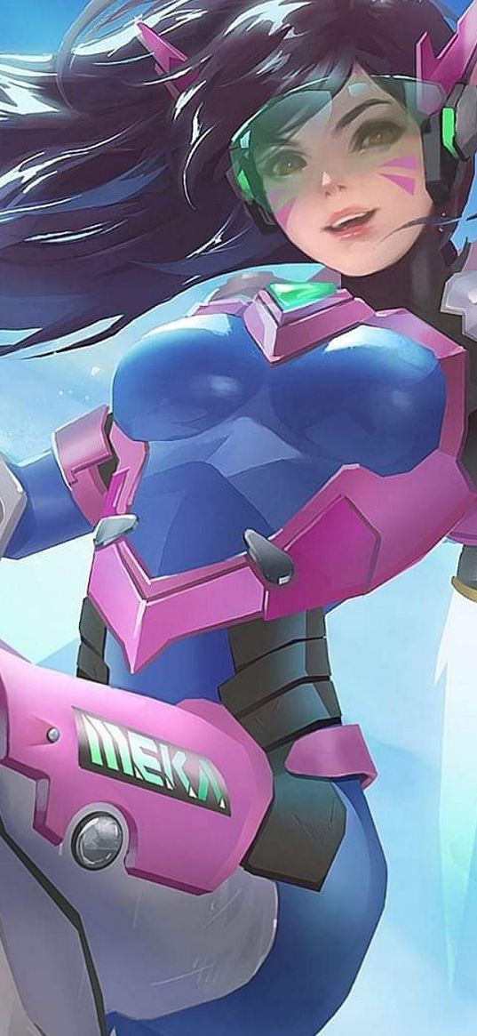 d.va, overwatch, game, girl, costume, armor, ears, glasses, art