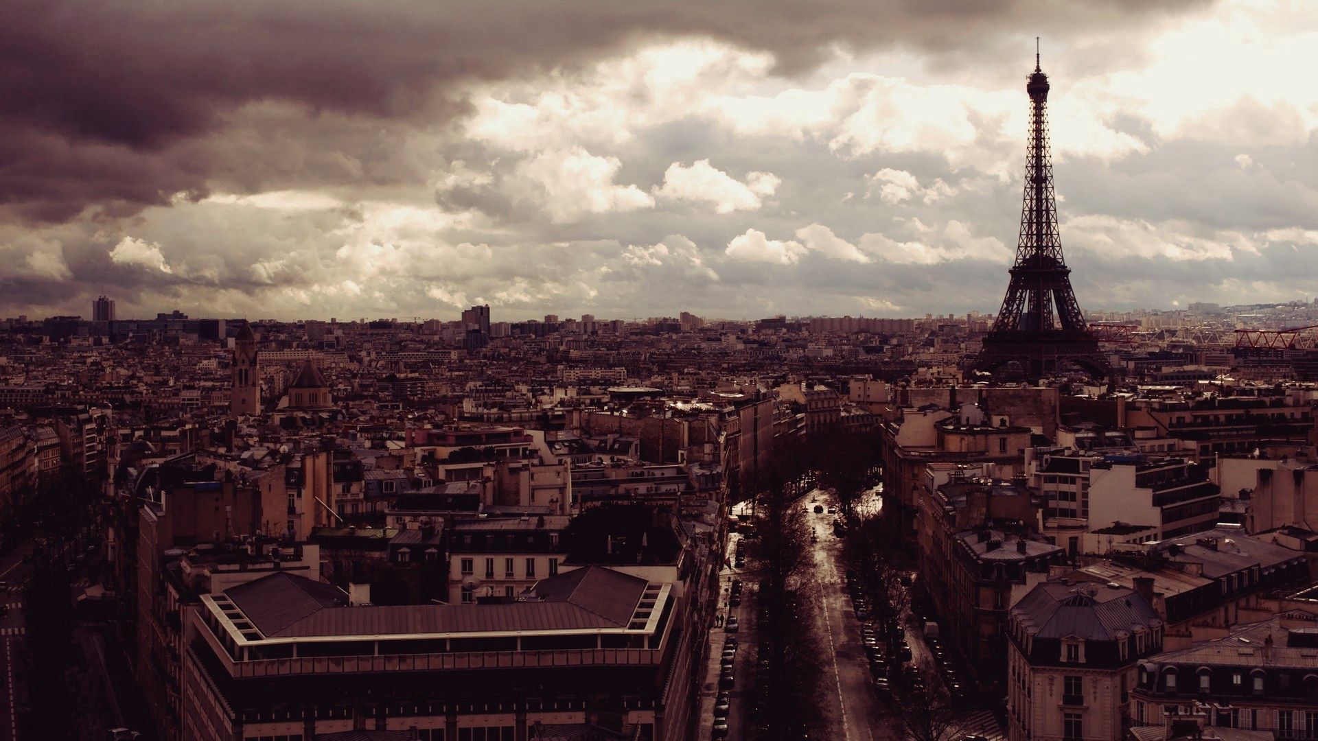 eiffel tower, paris, france, top view, evening