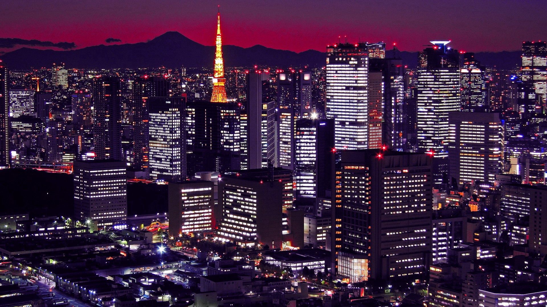 japan, tokyo, buildings, night, city