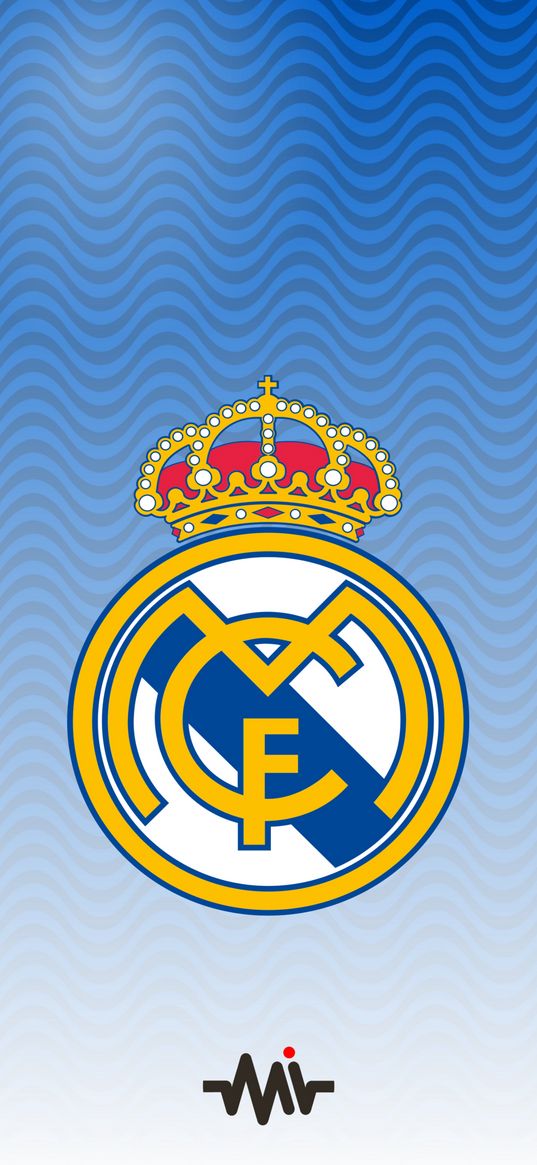 real madrid, football club, soccer, logo, crown, waves, blue background