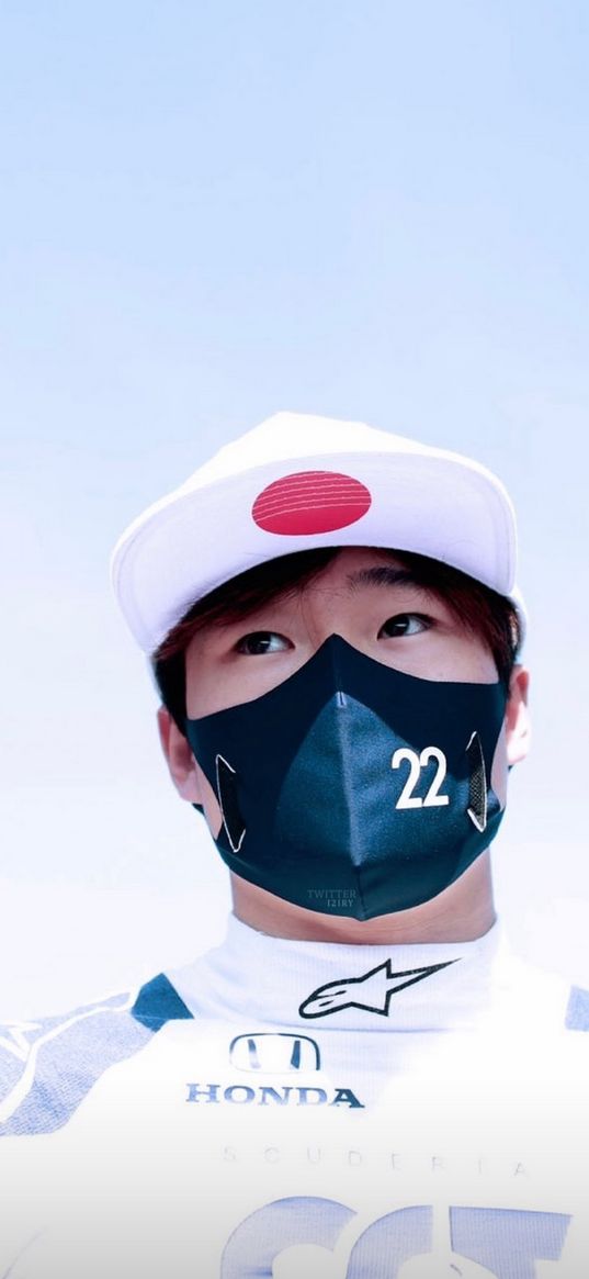 formula 1, f1, racer, yuki tsunoda, guy, mask, cap