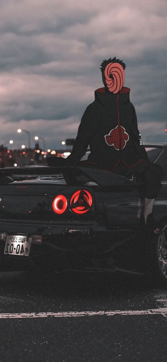 obito uchiha, naruto, anime, akatsuki, car, art