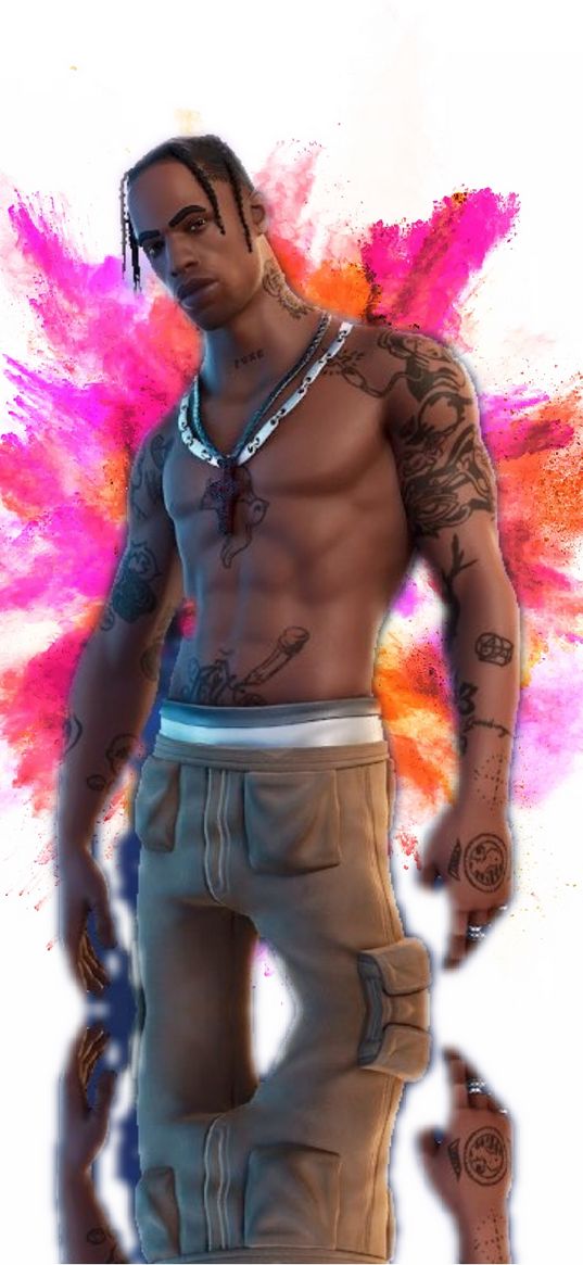 travis scott, rapper, rap, fortnite, game, paint, spray, white background