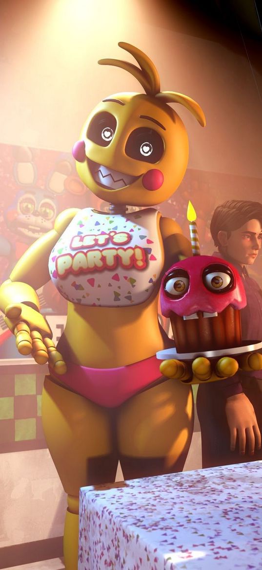 fnaf, five night at freddys, chika, games, chicken, chick, animatronic, cake, art