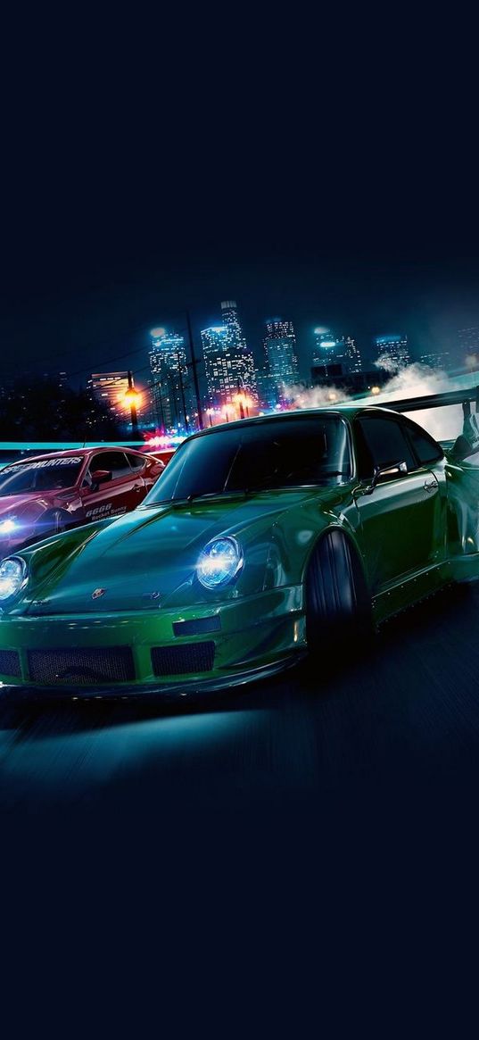 porsche, auto, green auto, drift, racing, need for speed, games, poster