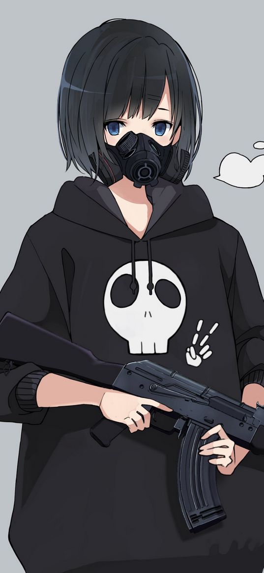 girl, machine, mask, hoodie, hearts, anime, art