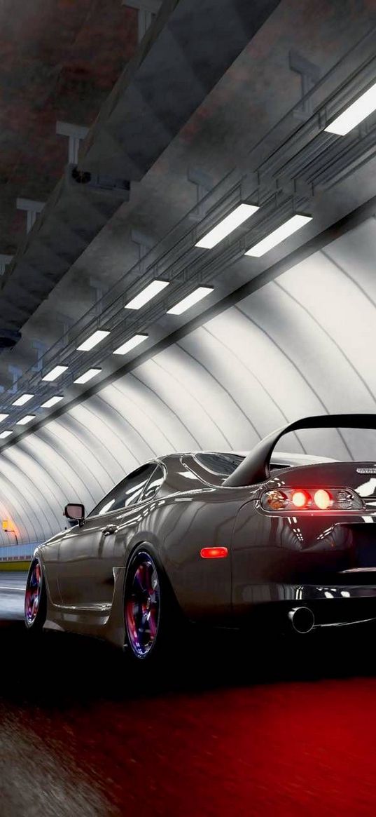 toyota supra, tunnel, road, car