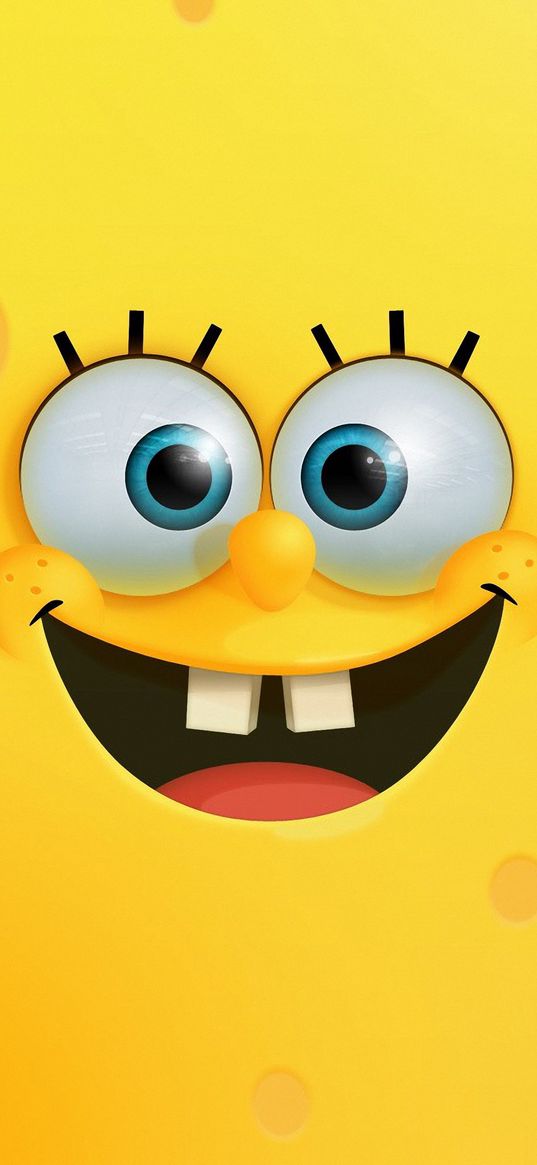 spongebob, cartoon, sponge, face, laughter, yellow background, art