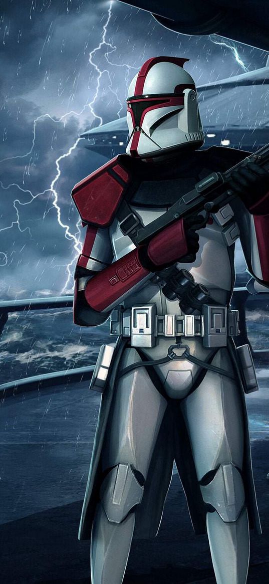 star wars, clones, weapons, thunderstorm, art