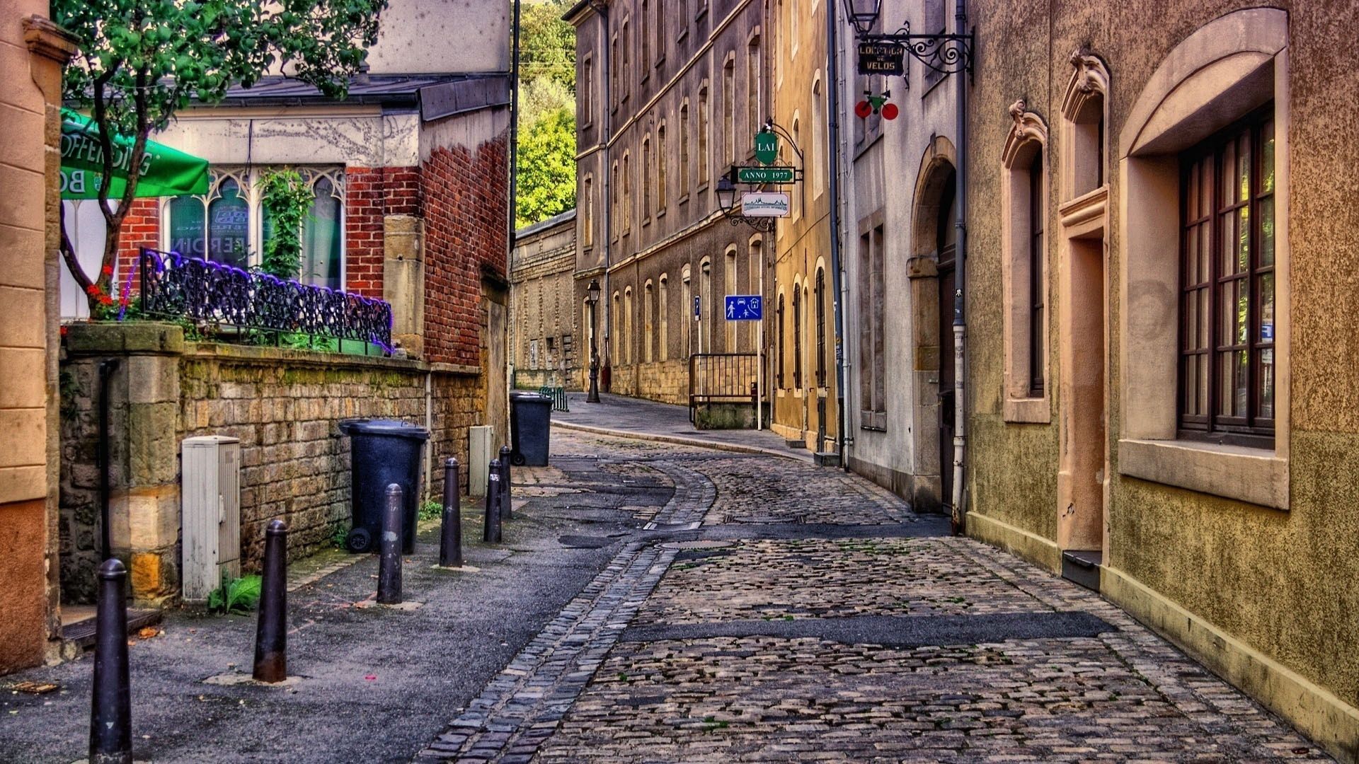 city, street, alley, building, brick, hdr