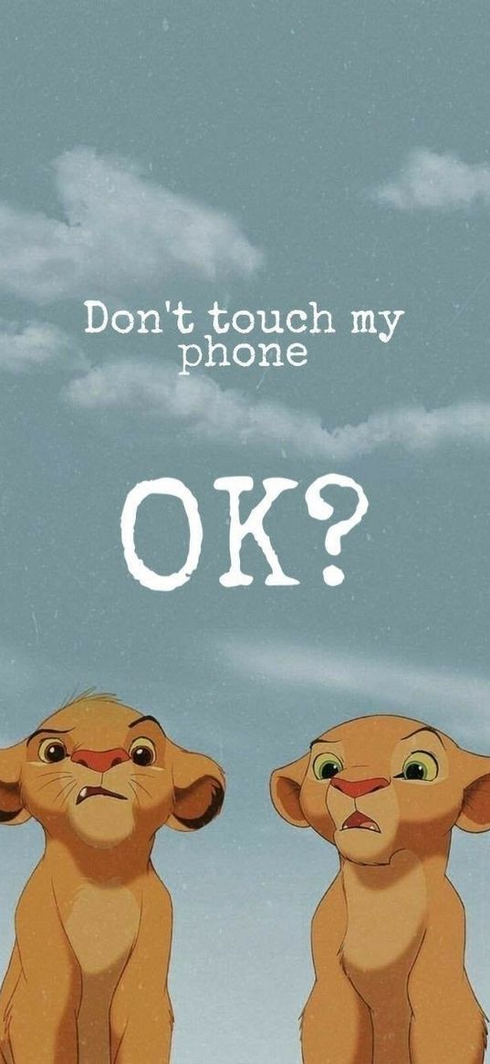 simba, nala, lion king, cartoon, inscription, don't touch my phone