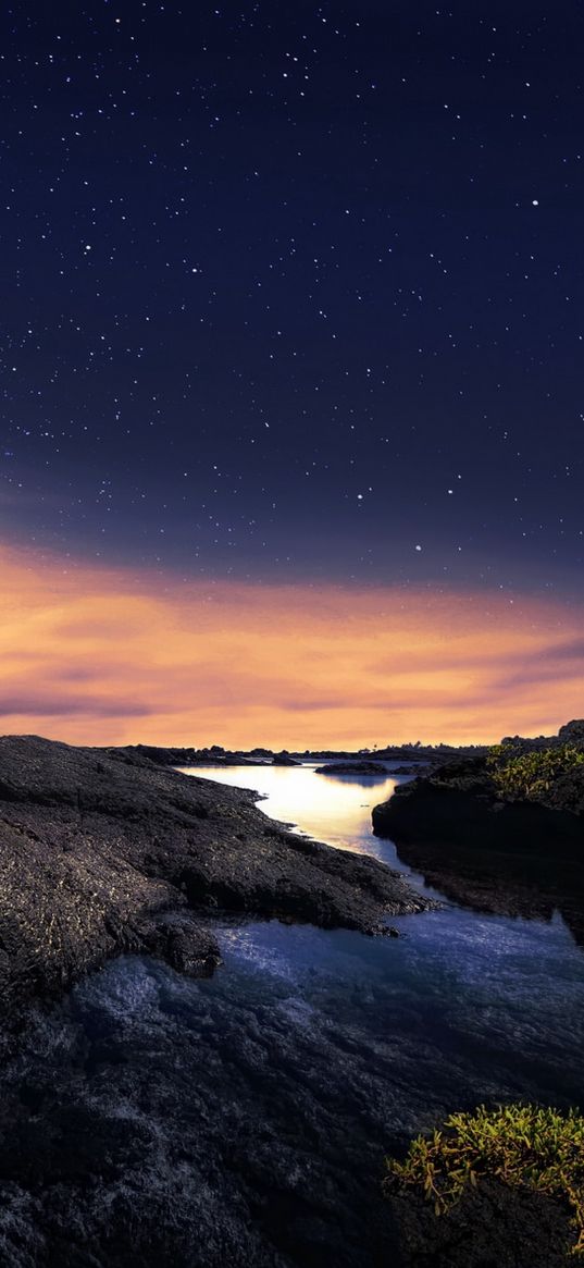 creek, starry sky, sunset, nature