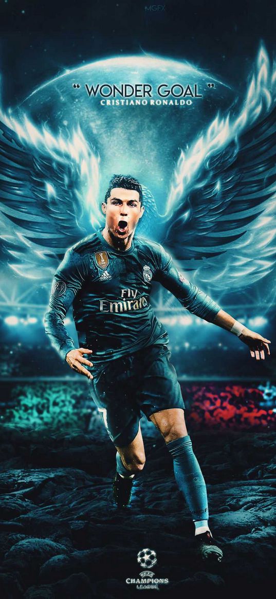 cristiano ronaldo, football player, football, wings, art