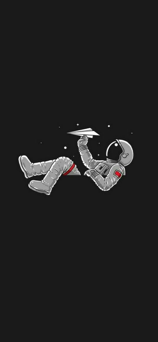 astronaut, paper airplane, stars, space, black background