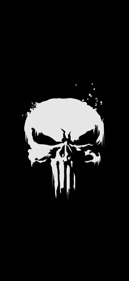 punisher, marvel, logo, skull, black and white, art