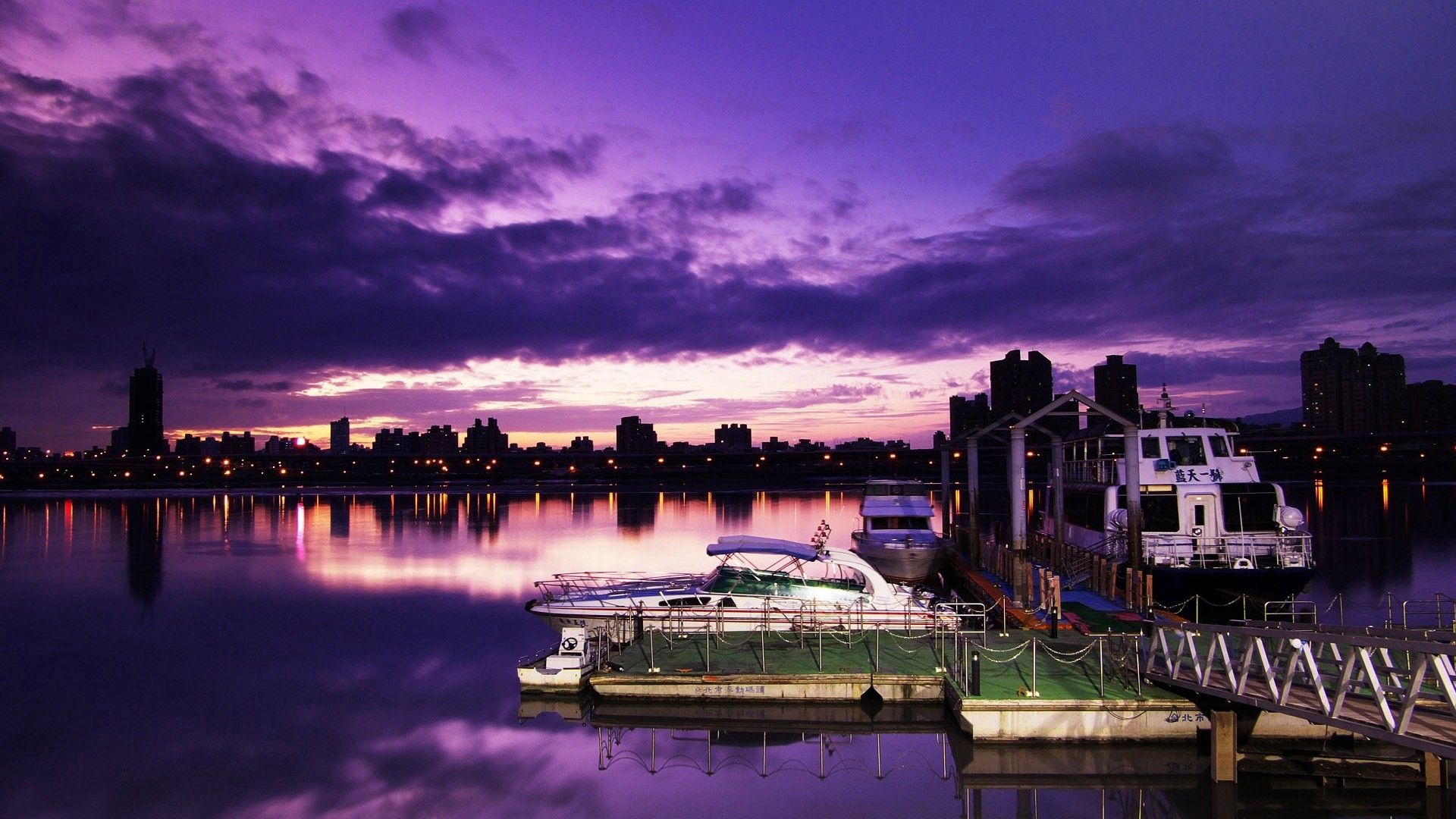 city, yacht, harbor, sea, evening