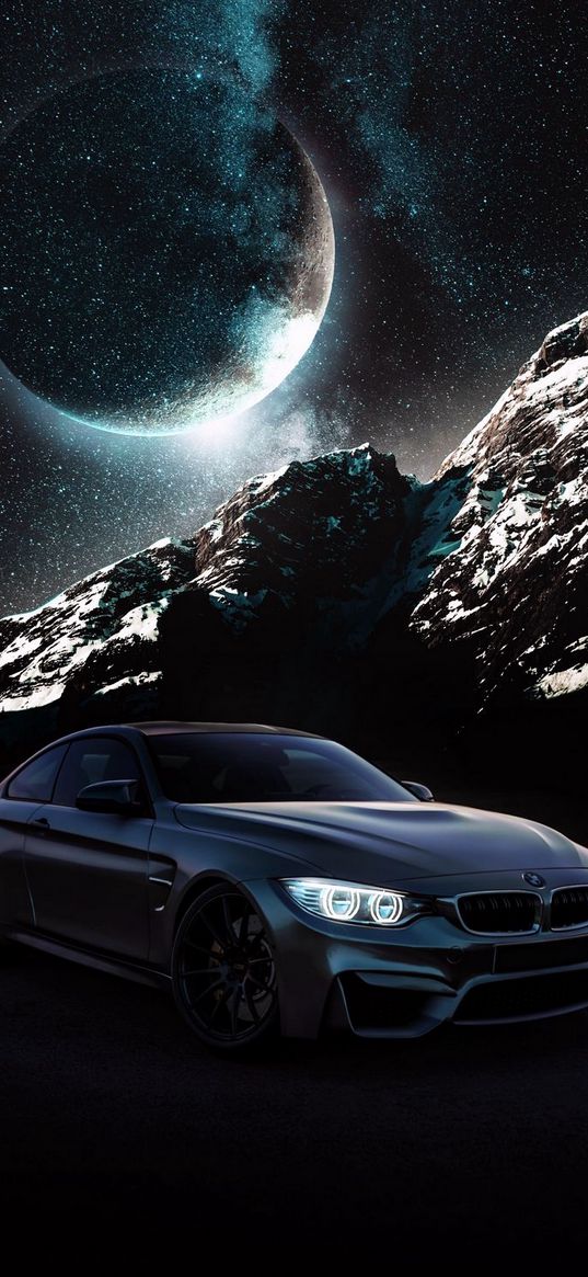 bmw, car, mountain, planet, space