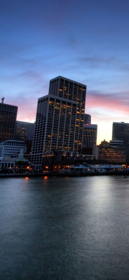 building, skyscrapers, sea, hdr