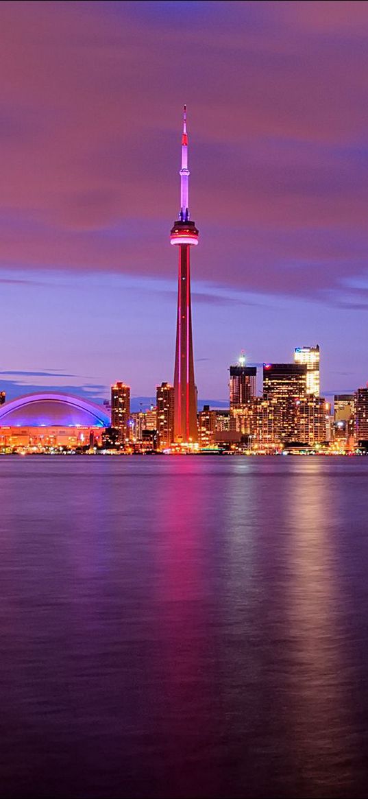 canada, river, lights, skyscrapers