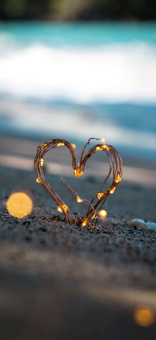 heart, garland, decor, sand, sea