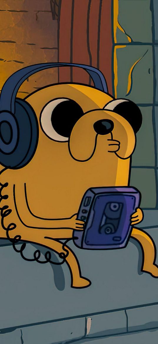 jake, adventure time, cartoon, character, dog, player, headphones, art