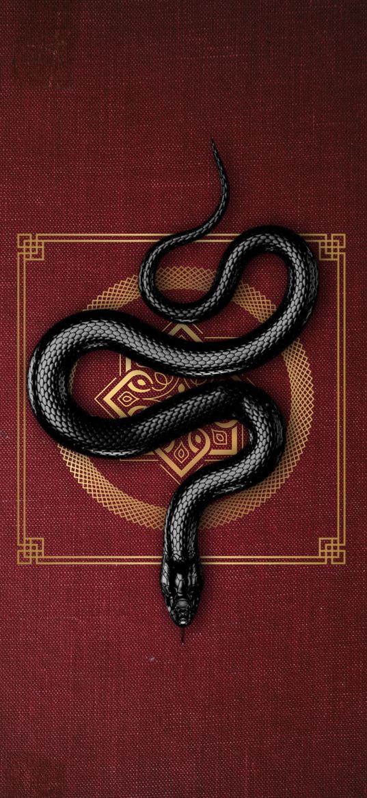 snake, black, carpet, red, pattern, gold, art