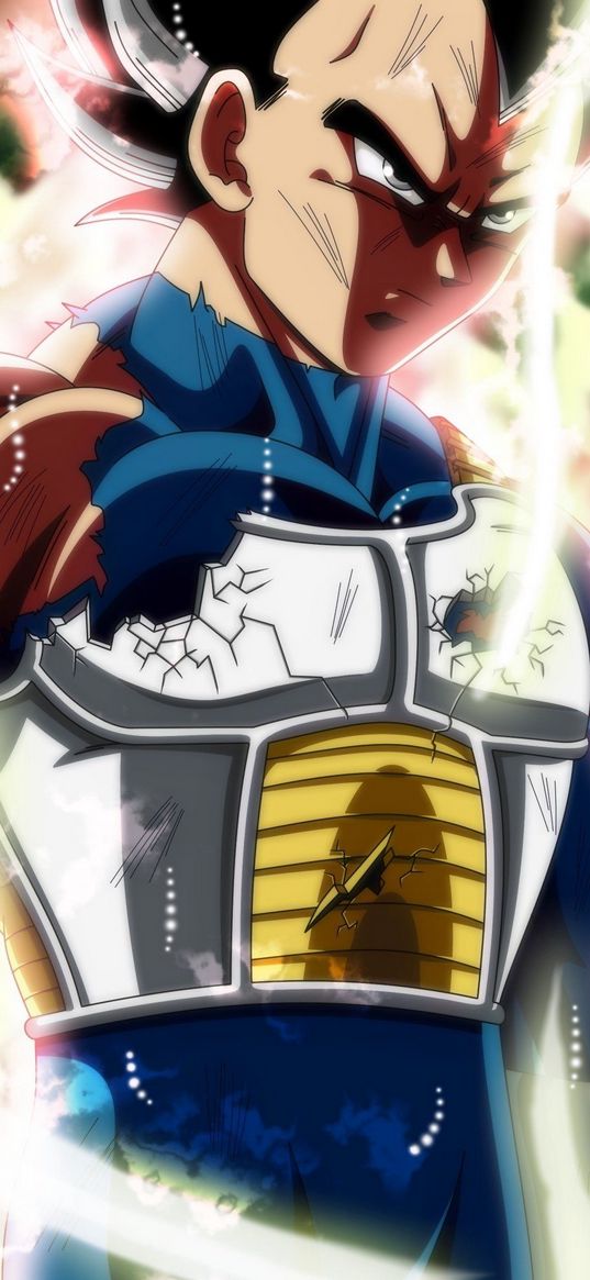 vegeta, dragon ball, anime, armor, cracks, smoke