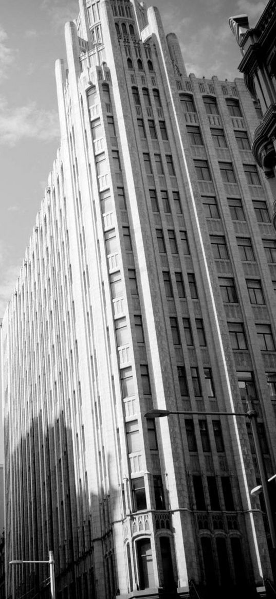 skyscrapers, sky, building, black white