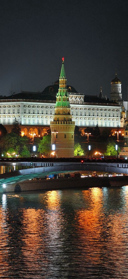 night, moscow, city lights, river, hdr