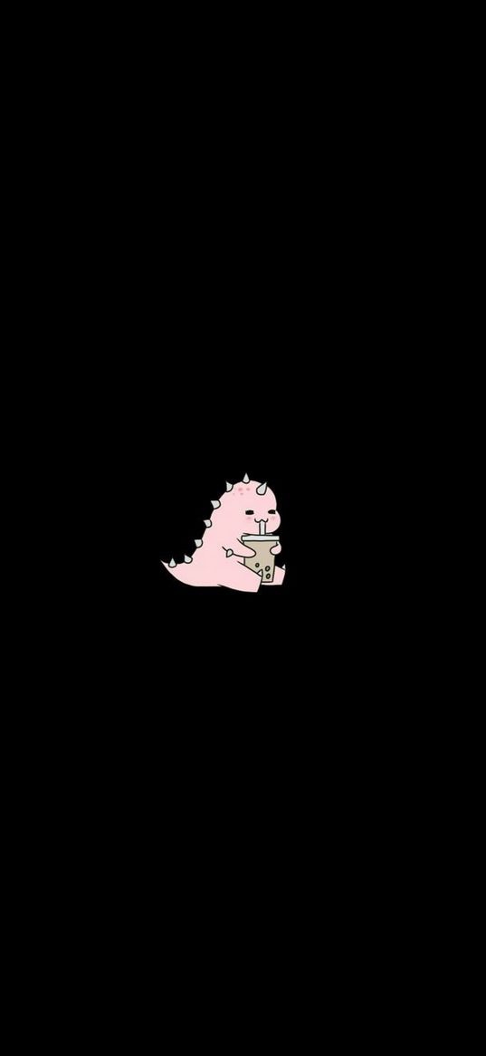 dinosaur, pink, cup, drink, black background, art