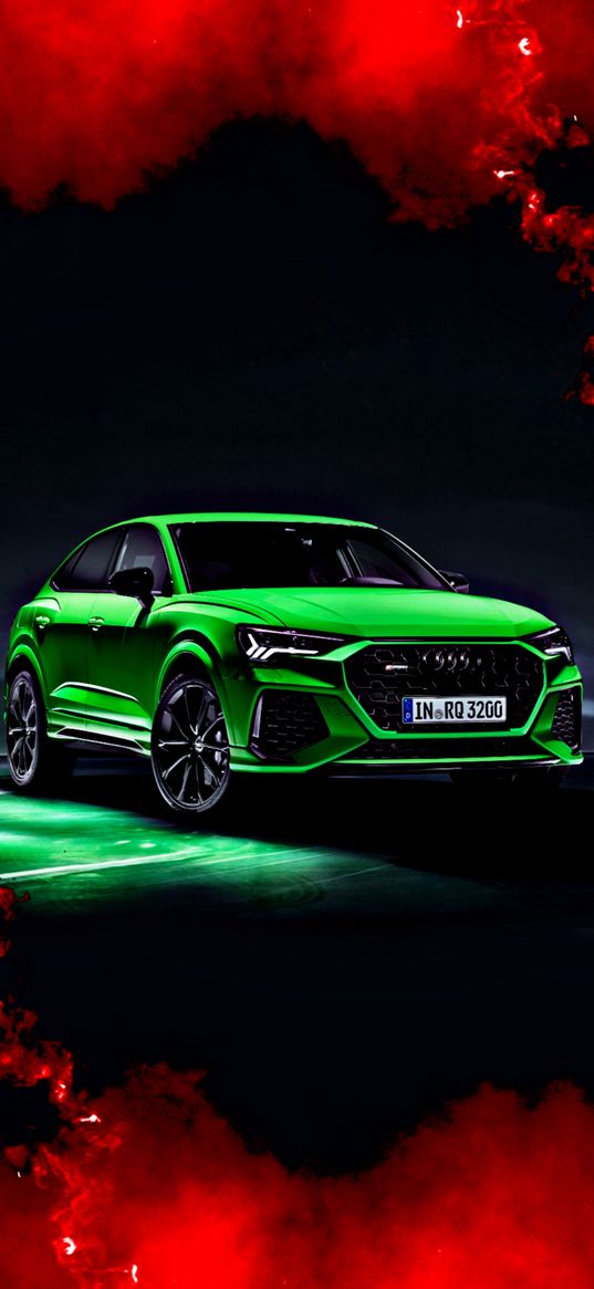 audi rs q8, audi rs, audi, sports car, car, green, red smoke