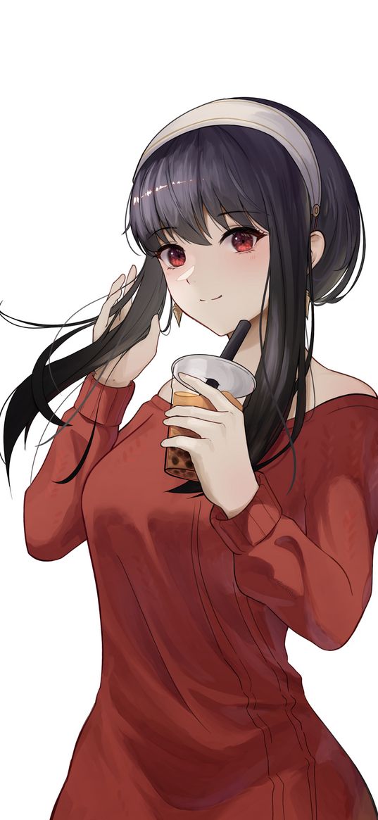 yor forger, spy x family, anime, girl, red eyes, drink, cocktail, white background, art