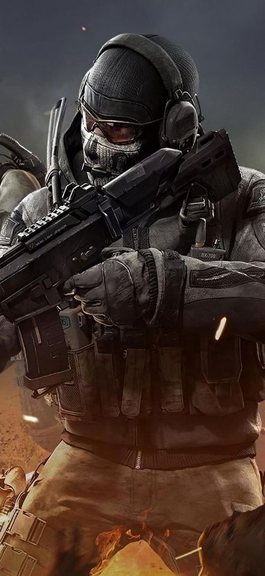 ghost, call of duty, game, soldier, special forces, mask, weapon, fire, poster, art