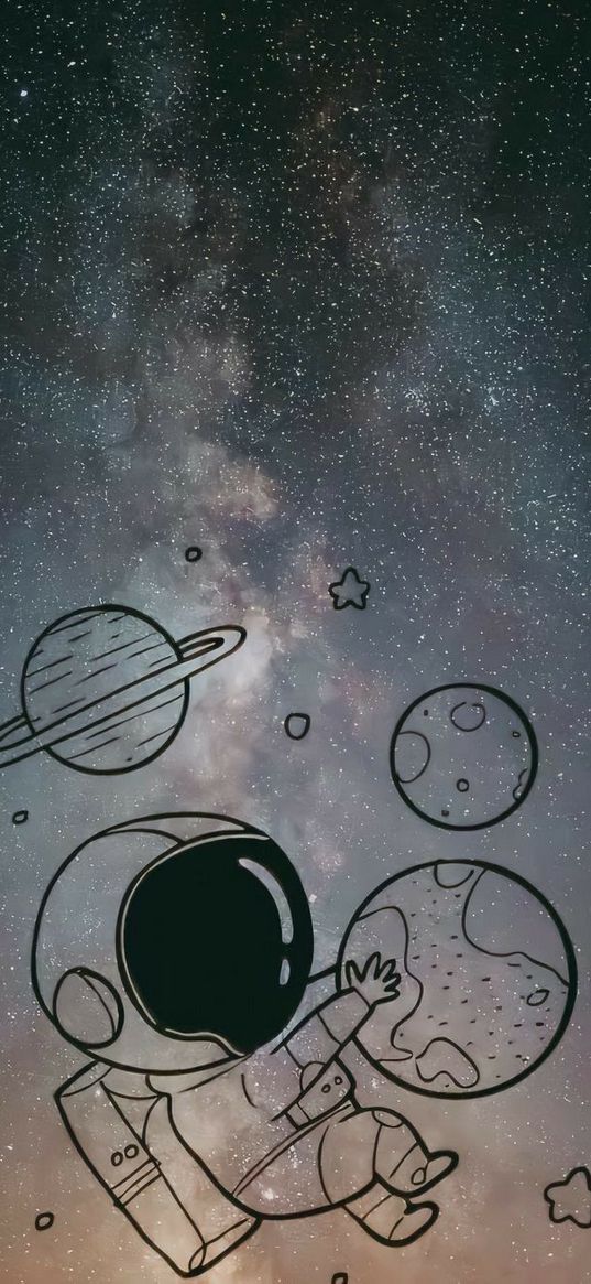 cosmonaut, planets, stars, space, art